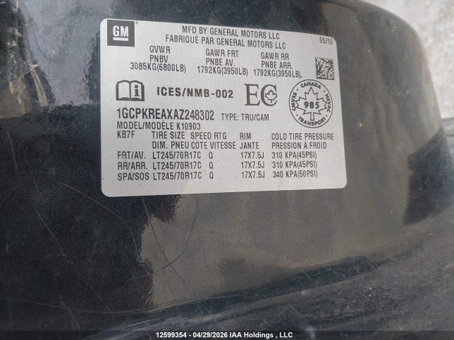 Aukcja sprzedaży 2010 Chevrolet Silverado K1500 Ls, vin: 1GCPKREAXAZ248302, numer aukcji: 12599354