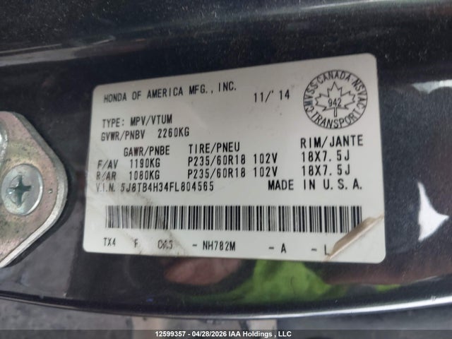 5J8TB4H34FL804565 Acura RDX