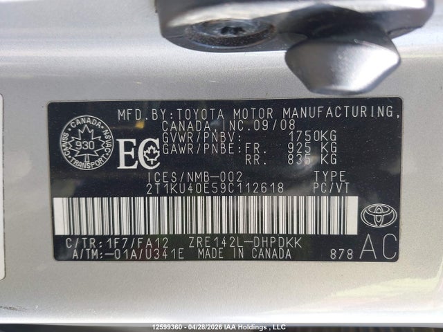 Aukcja sprzedaży 2009 Toyota Matrix, vin: 2T1KU40E59C112618, numer aukcji: 12599360