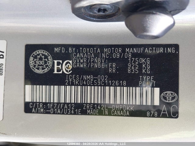 Aukcja sprzedaży 2009 Toyota Matrix, vin: 2T1KU40E59C112618, numer aukcji: 12599360