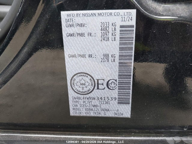 1N4BL4FW9SN341539 Nissan Altima Platinum
