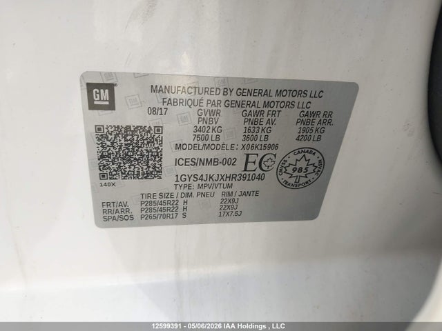 Продажа на аукционе авто 2017 Cadillac Escalade Esv, vin: 1GYS4JKJXHR391040, номер лота: 12599391
