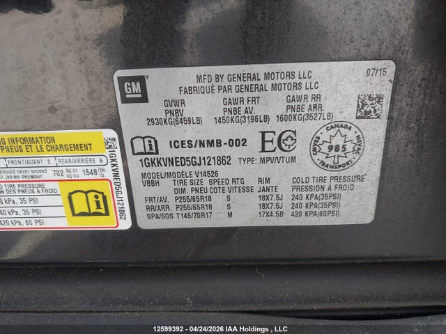 GMC Acadia Sle1 2016 1GKKVNED5GJ121862 Image 18