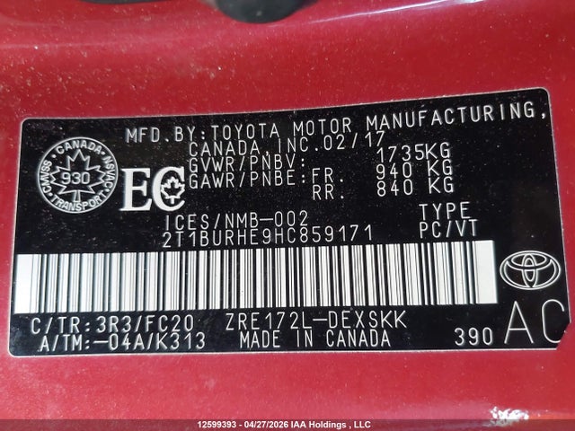 2T1BURHE9HC859171 Toyota Corolla