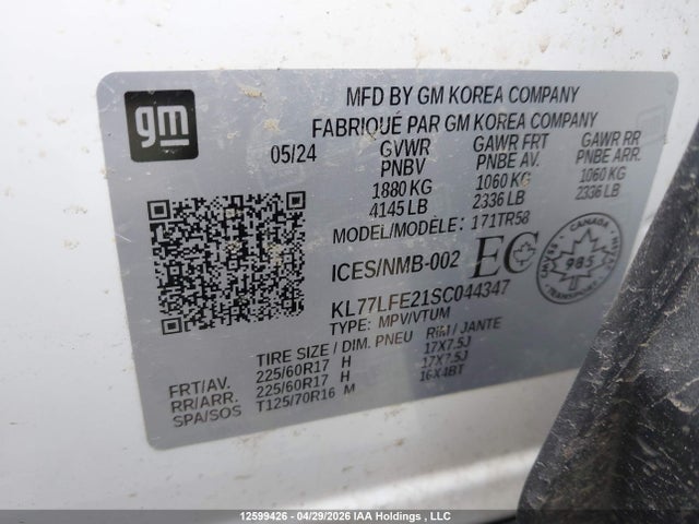 12599426 :رقم المزاد ، KL77LFE21SC044347 vin ، 2025 Chevrolet Trax مزاد بيع
