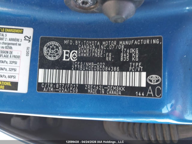 12599438 :رقم المزاد ، 2T1BU40E09C084386 vin ، 2009 Toyota Corolla S/le/xle مزاد بيع