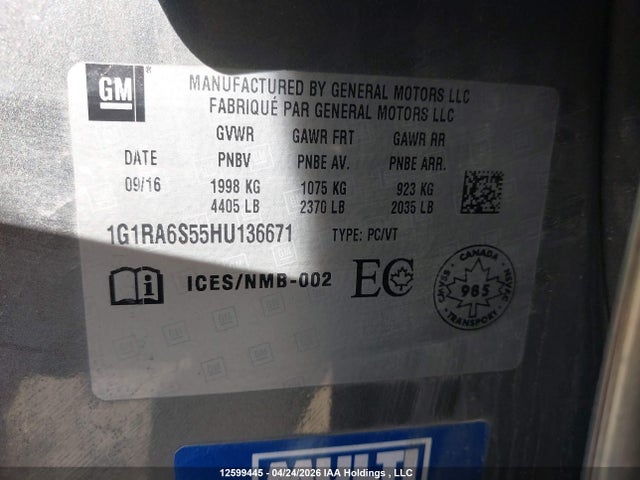 1G1RA6S55HU136671 Chevrolet VOLT LT