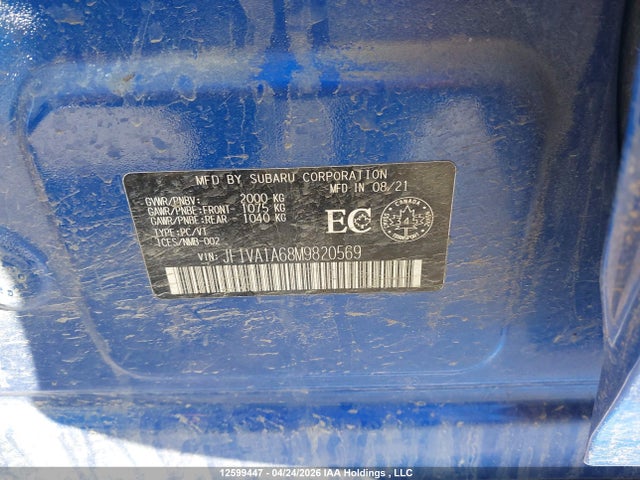 12599447 :رقم المزاد ، JF1VA1A68M9820569 vin ، 2021 Subaru Wrx مزاد بيع