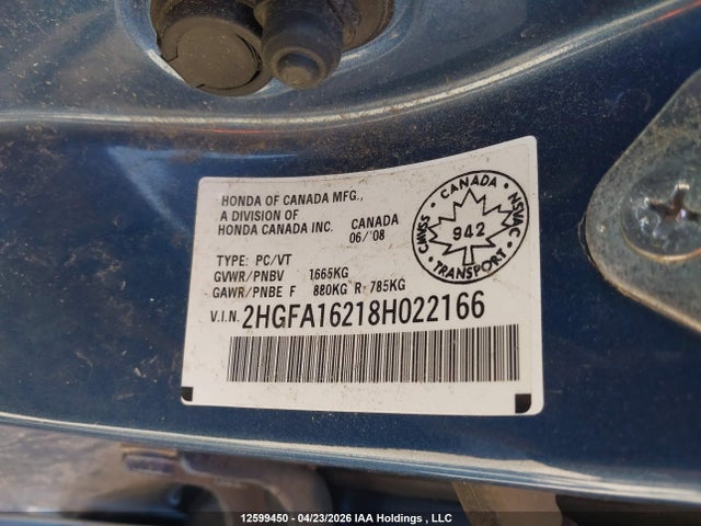 Aukcja sprzedaży 2008 Honda Civic Dx, vin: 2HGFA16218H022166, numer aukcji: 12599450