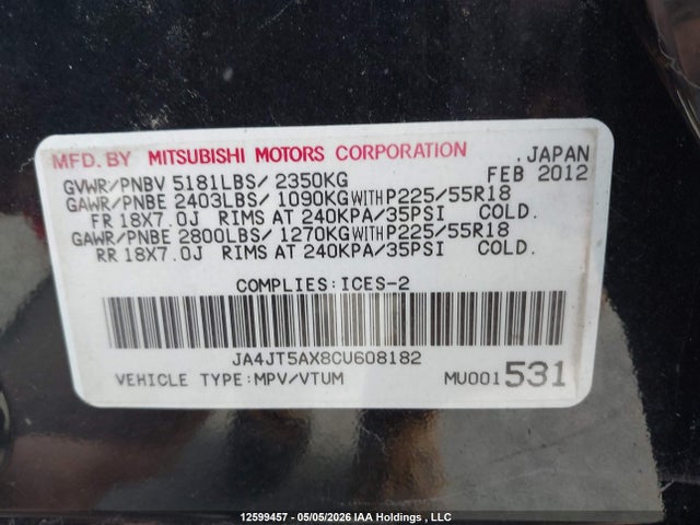 Продажа на аукционе авто 2012 Mitsubishi Outlander Gt, vin: JA4JT5AX8CU608182, номер лота: 12599457