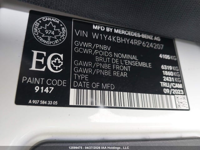 W1Y4KBHY4RP624207 Mercedes-Benz Sprinter 2500 High Roof 4-cyl Diesel/standard Roof 4-cyl Diesel