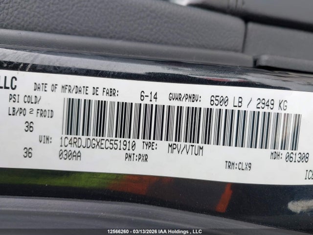 Продаж на аукціоні авто 2014 Dodge Durango Limited, vin: 1C4RDJDGXEC551910, номер лоту: 12566260