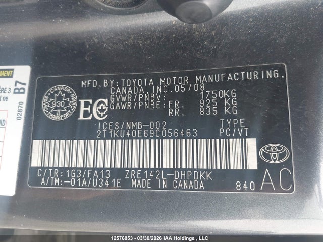 2009 Toyota Matrix მანქანა იყიდება აუქციონზე, vin: 2T1KU40E69C056463, აუქციონის ნომერი: 12576853