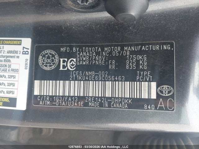 2009 Toyota Matrix მანქანა იყიდება აუქციონზე, vin: 2T1KU40E69C056463, აუქციონის ნომერი: 12576853
