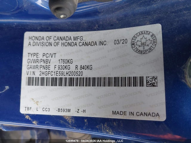 Продажа на аукционе авто 2020 Honda Civic Si Si, vin: 2HGFC1E59LH200520, номер лота: 12599478