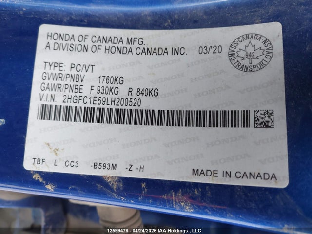 Продажа на аукционе авто 2020 Honda Civic Si Si, vin: 2HGFC1E59LH200520, номер лота: 12599478