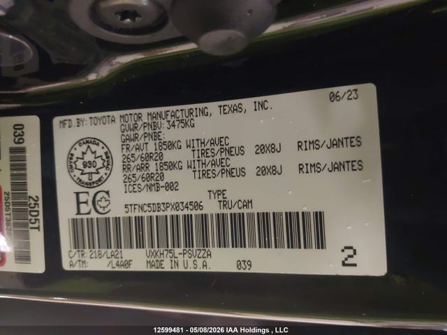 5TFNC5DB3PX034506 Toyota Tundra Crewmax Platinum/crewmax 1794