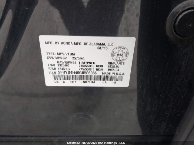 2016 Acura Mdx Technology მანქანა იყიდება აუქციონზე, vin: 5FRYD4H40GB506086, აუქციონის ნომერი: 12599482
