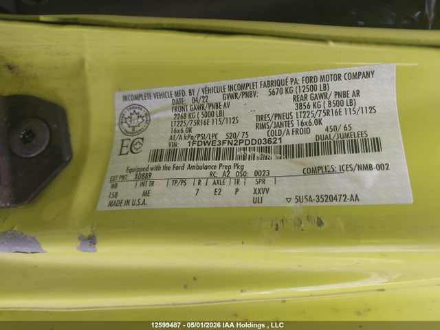Aukcja sprzedaży 2023 Ford Econoline E350 Super Duty Cutaway Van, vin: 1FDWE3FN2PDD03621, numer aukcji: 12599487
