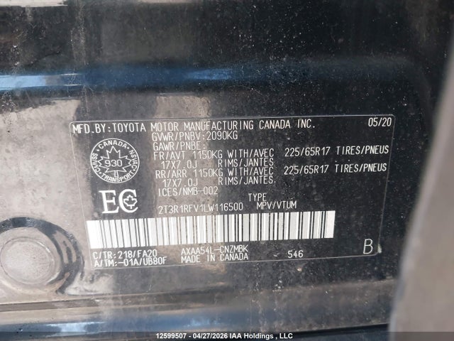 2T3R1RFV1LW116500 Toyota RAV4