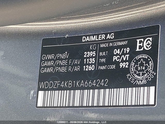 Aukcja sprzedaży 2019 Mercedes-benz E 300 4matic, vin: WDDZF4KB1KA664242, numer aukcji: 12599511