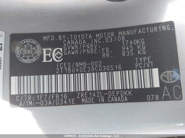 Aukcja sprzedaży 2009 Toyota Corolla S/le/xle, vin: 2T1BU40E39C030516, numer aukcji: 12599518