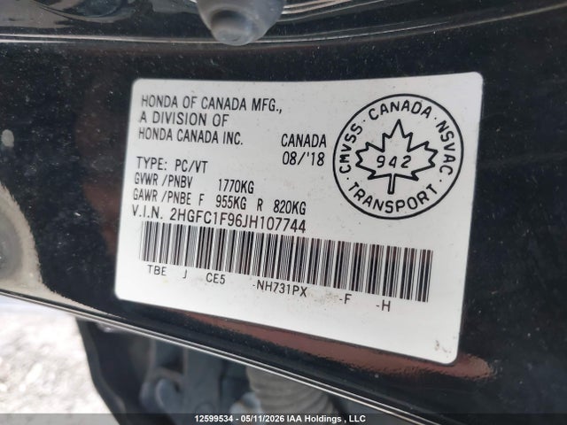 Honda Civic Touring 2018 2HGFC1F96JH107744 Image 19