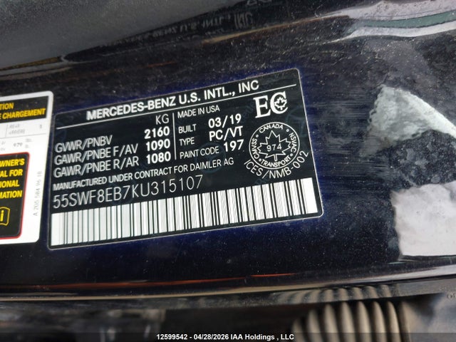 55SWF8EB7KU315107 Mercedes-Benz C 300 4matic
