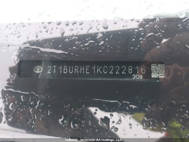 2019 Toyota Corolla მანქანა იყიდება აუქციონზე, vin: 2T1BURHE1KC222816, აუქციონის ნომერი: 12599566