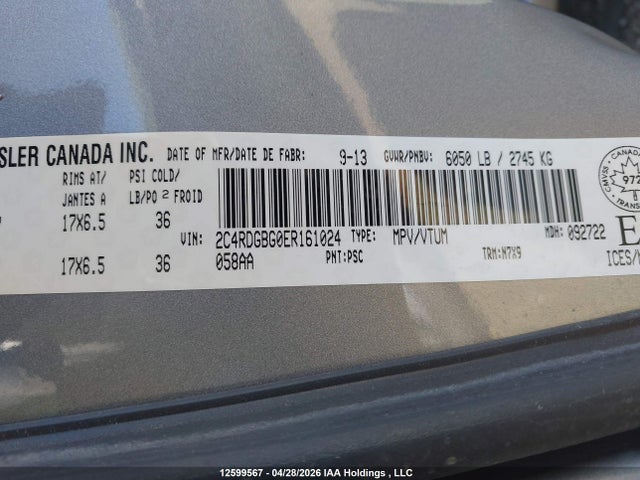 Продаж на аукціоні авто 2014 Dodge Grand Caravan Se, vin: 2C4RDGBG0ER161024, номер лоту: 12599567