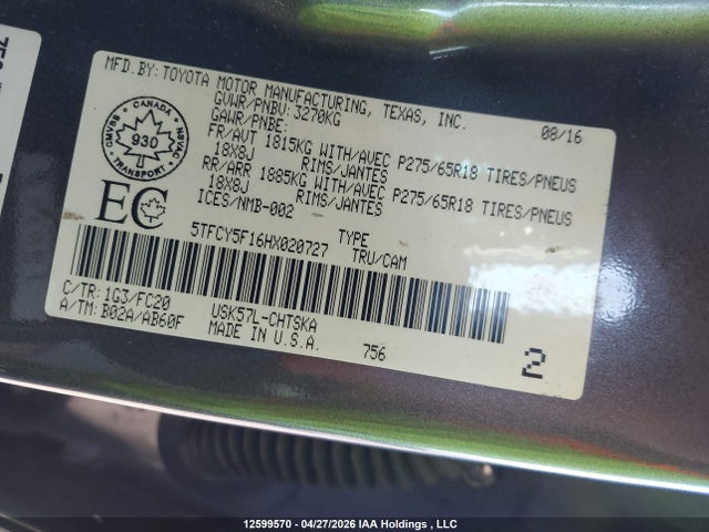 5TFCY5F16HX020727 Toyota Tundra Sr5 Plus 5.7l V8