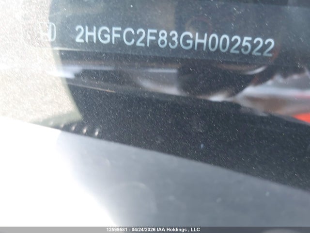 12599581 :رقم المزاد ، 2HGFC2F83GH002522 vin ، 2016 Honda Civic مزاد بيع
