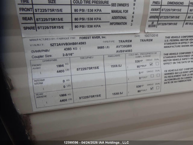 Продажа на аукционе авто 2017 Forest River Forest River 30qbs, vin: 5ZT2AVVB3HB914593, номер лота: 12599596