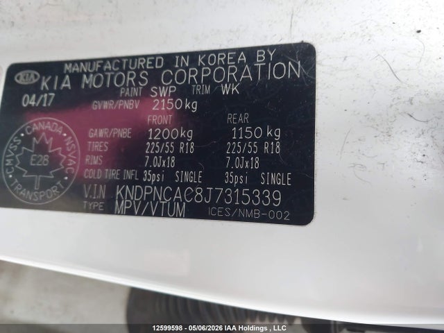 Продажа на аукционе авто 2018 Kia Sportage, vin: KNDPNCAC8J7315339, номер лота: 12599598