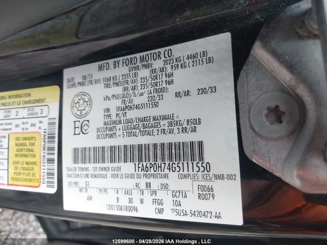 12599600 :رقم المزاد ، 1FA6P0H74G5111550 vin ، 2016 Ford Fusion Se مزاد بيع