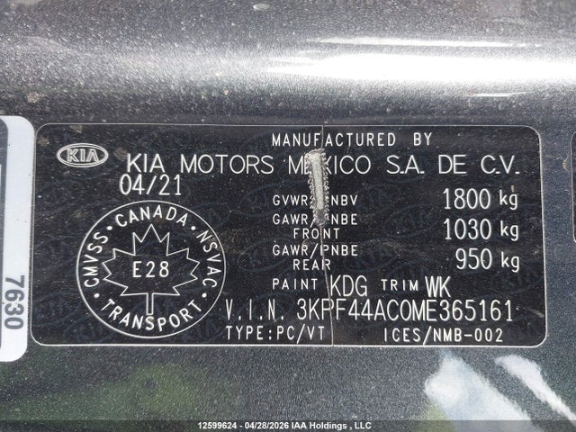 3KPF44AC0ME365161 KIA Forte Gt/gt Limited