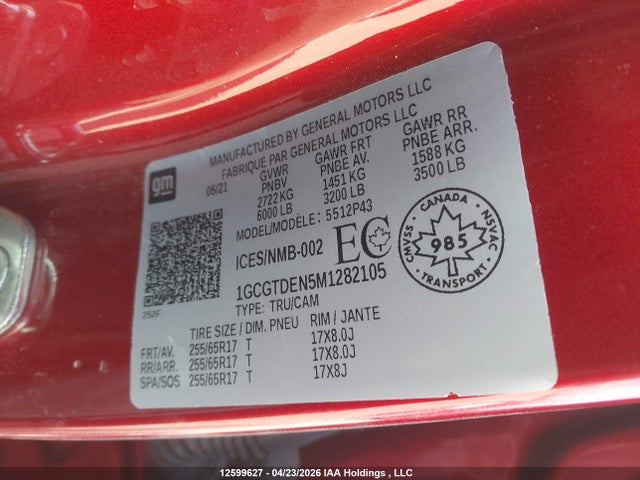 Aukcja sprzedaży 2021 Chevrolet Colorado Z71, vin: 1GCGTDEN5M1282105, numer aukcji: 12599627