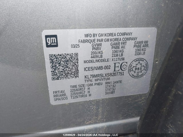 KL79MRSLXSB207751 Chevrolet Trailblazer Lt