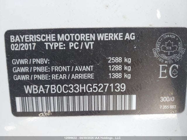 WBA7B0C33HG527139 BMW 7 Series