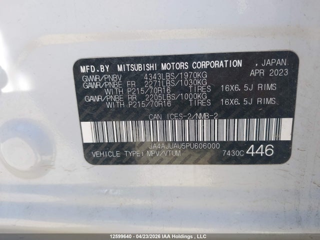 12599640 :رقم المزاد ، JA4AJUAU5PU606000 vin ، 2023 Mitsubishi Rvr Es مزاد بيع