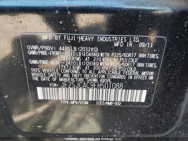 2014 Subaru Forester 2.5i/2.5i Convenience Package მანქანა იყიდება აუქციონზე, vin: JF2SJCAC9EH501088, აუქციონის ნომერი: 12599658