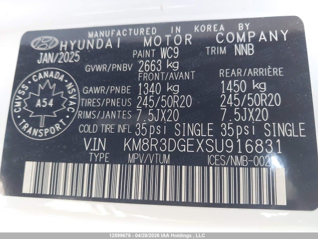 Продаж на аукціоні авто 2025 Hyundai Palisade Xrt, vin: KM8R3DGEXSU916831, номер лоту: 12599676