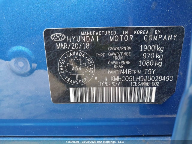Aukcja sprzedaży 2018 Hyundai Ioniq Limited, vin: KMHC05LH9JU028493, numer aukcji: 12599680