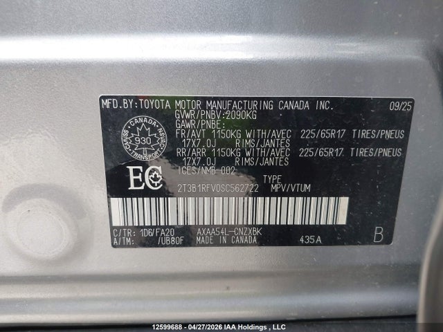 2T3B1RFV0SC562722 Toyota RAV4 LE