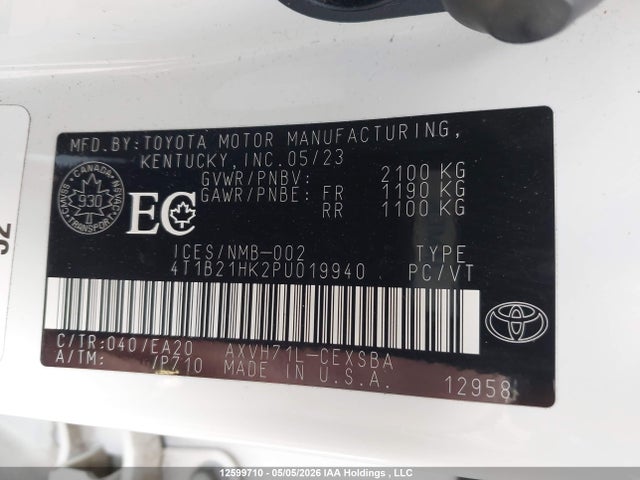 Продажа на аукционе авто 2023 Toyota Camry Hybrid, vin: 4T1B21HK2PU019940, номер лота: 12599710