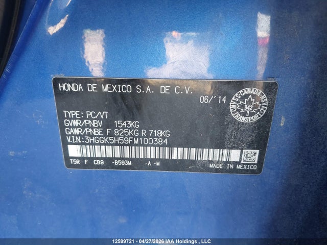3HGGK5H59FM100384 Honda FIT LX