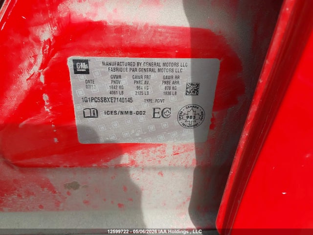 Aukcja sprzedaży 2014 Chevrolet Cruze Lt, vin: 1G1PC5SBXE7140145, numer aukcji: 12599722