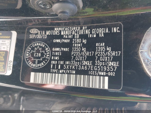 Продажа на аукционе авто 2014 Kia Sorento Lx, vin: 5XYKT3A67EG519357, номер лота: 12599725