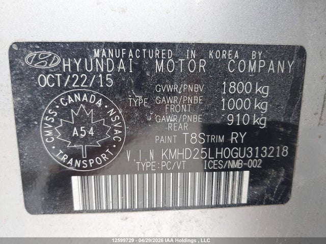 KMHD25LH0GU313218 Hyundai ELANTRA GT