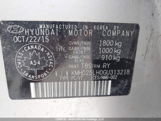 KMHD25LH0GU313218 Hyundai ELANTRA GT